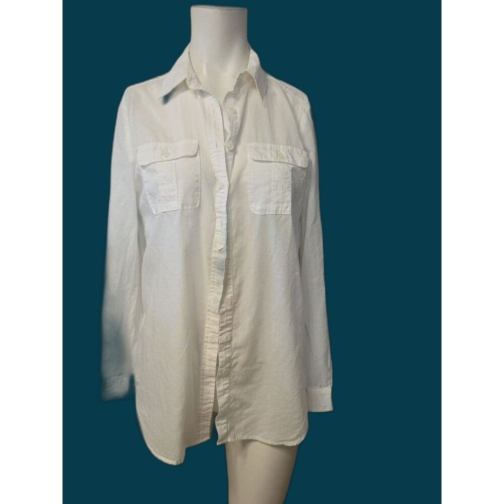 Chico's White Button-Front Shirt with Chest Pockets Size 0